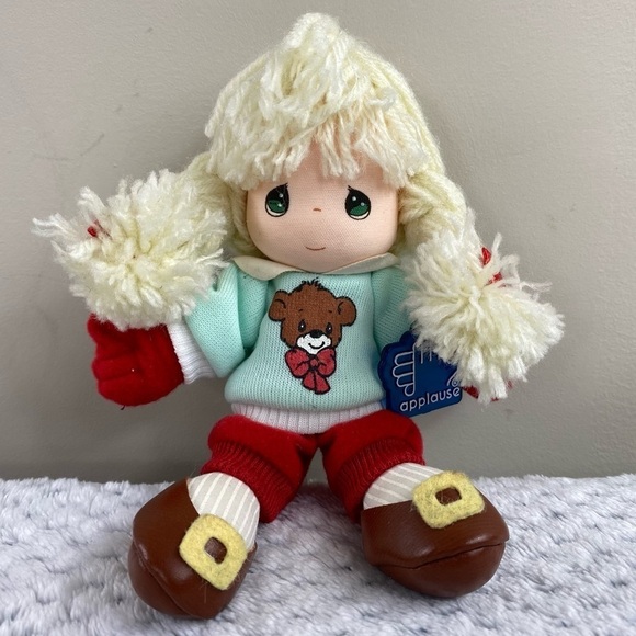NWT Precious‎ Moments Applause Vintage Stuffed Doll Blond Braids Bear Sweater - Picture 2 of 9